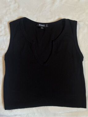 Missguided Black Ribbed V-Neck Tank Top